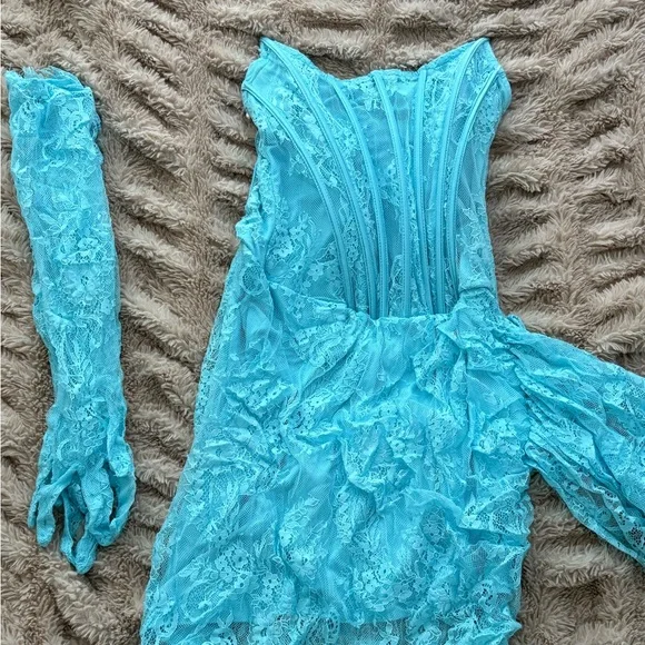 Elegant Blue Lace Corset Dress - Picture 4 of 4